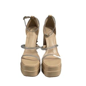 Forever 21 Rhinestone Stacked Ultra High
Block Heels Sz 6.5 Square Toe Cream